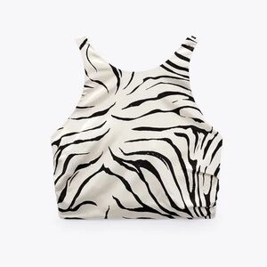 Zara Zebra Print Smocked Crop Top Size S